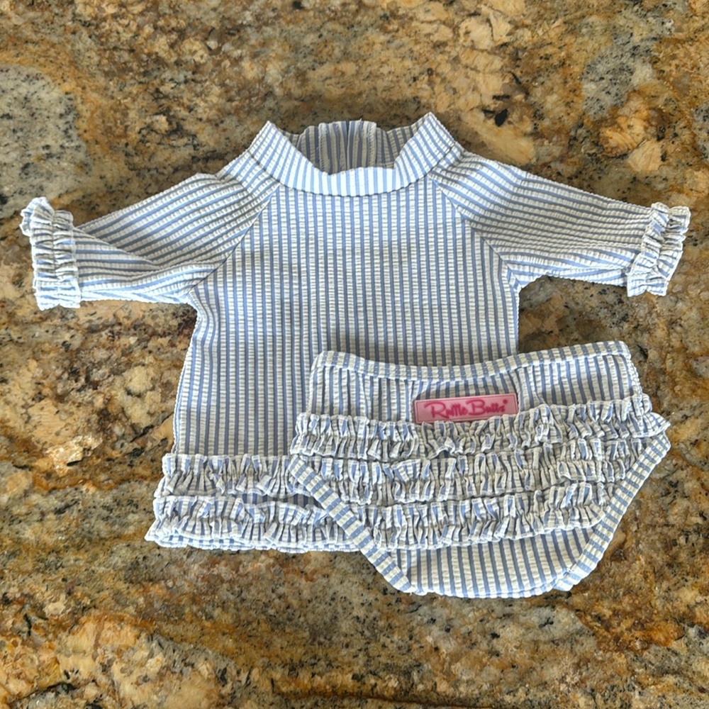 NWOT 3-6 month ruffle butts seersucker rashguard swimsuit